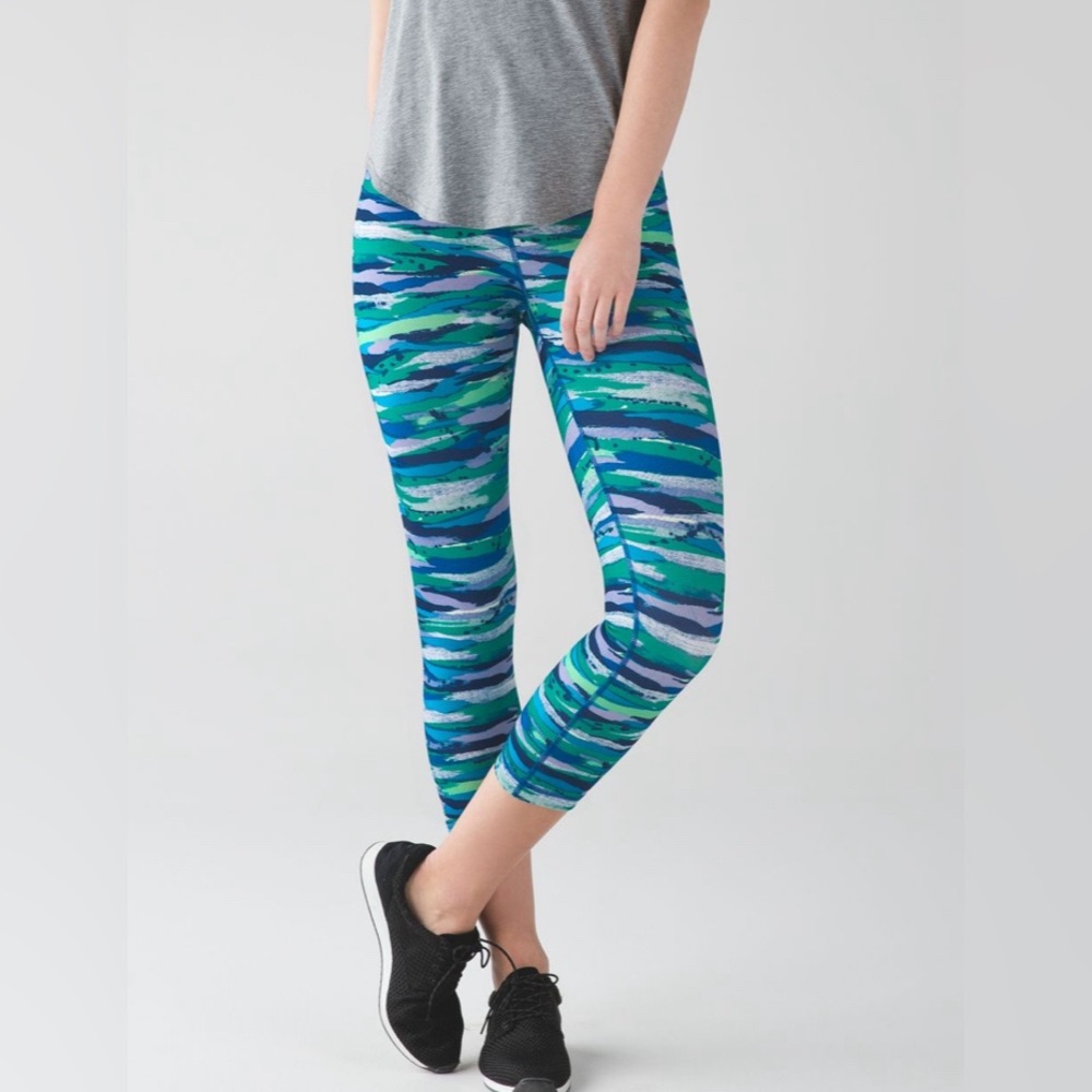 Lululemon Wunder Under Crop Hi-Rise Seven Wonders Multi Blue Green Leggings